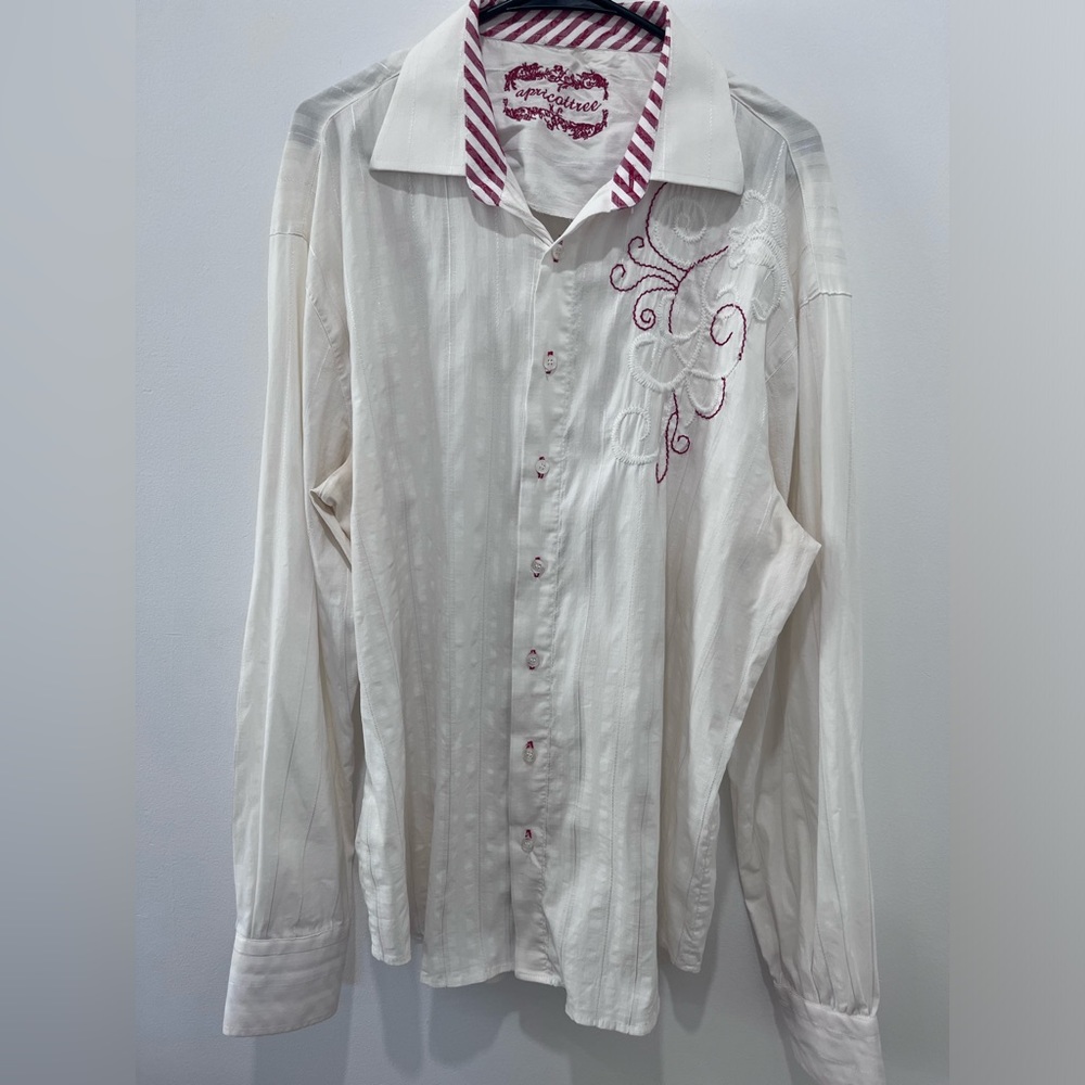 Vintage Mens ApricotTree Embroidered Pinstripe Western Button Down Shirt Size XL